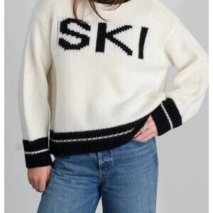 NEW ARCHER CASHMERE vail ski intarsia cashmere sweater in ecru/black
